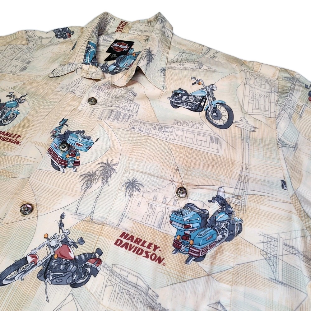 Harley Davidson x Tori Richard Aloha Shirt XL Vintage Y2K Viscose USA-Made AOP - Picture 5 of 9